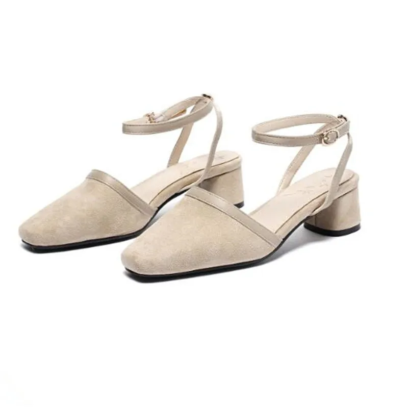 

Lady's Office OL Flock Pumps Shoes Women's Square Heel Suede PU Leather Loafers Shoe woman Party Wedding Casual Slingbacks Pump