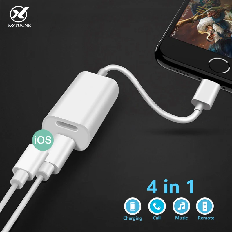 

4 in 1 Dual Charging Earphone Adaptador Listen Audio For iPhone X XR MAX 8 7plus AUX Jack Charger Audio Charge Converter Adapter