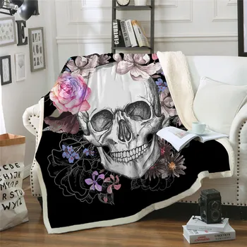 

Sugar Skull Blanket for Beds Floral Roses Thin Quilt Fashionable Bedspread 130x150cm Fleece Throw Blanket