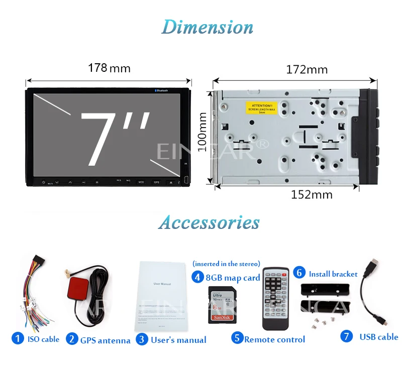 Perfect Radio Autoradio Logo CD RDS win8 AMP Video Stereo GPS Car DVD MP3 7"Touch Screen Player FM AM Audio 3D BT Sub 7