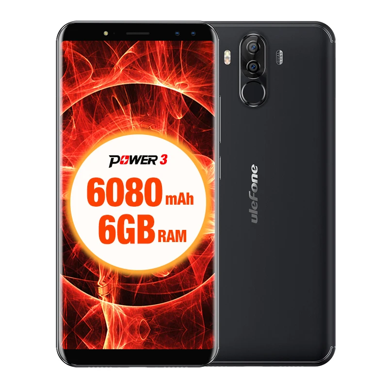 Смартфон с полным экраном Ulefone power 3, 6,0 дюйма, 18:9, 6080 мА/ч, 6 ГБ ОЗУ, 64 ГБ, MT6763, четыре ядра, распознавание лица, Android 7,1, мобильный телефон