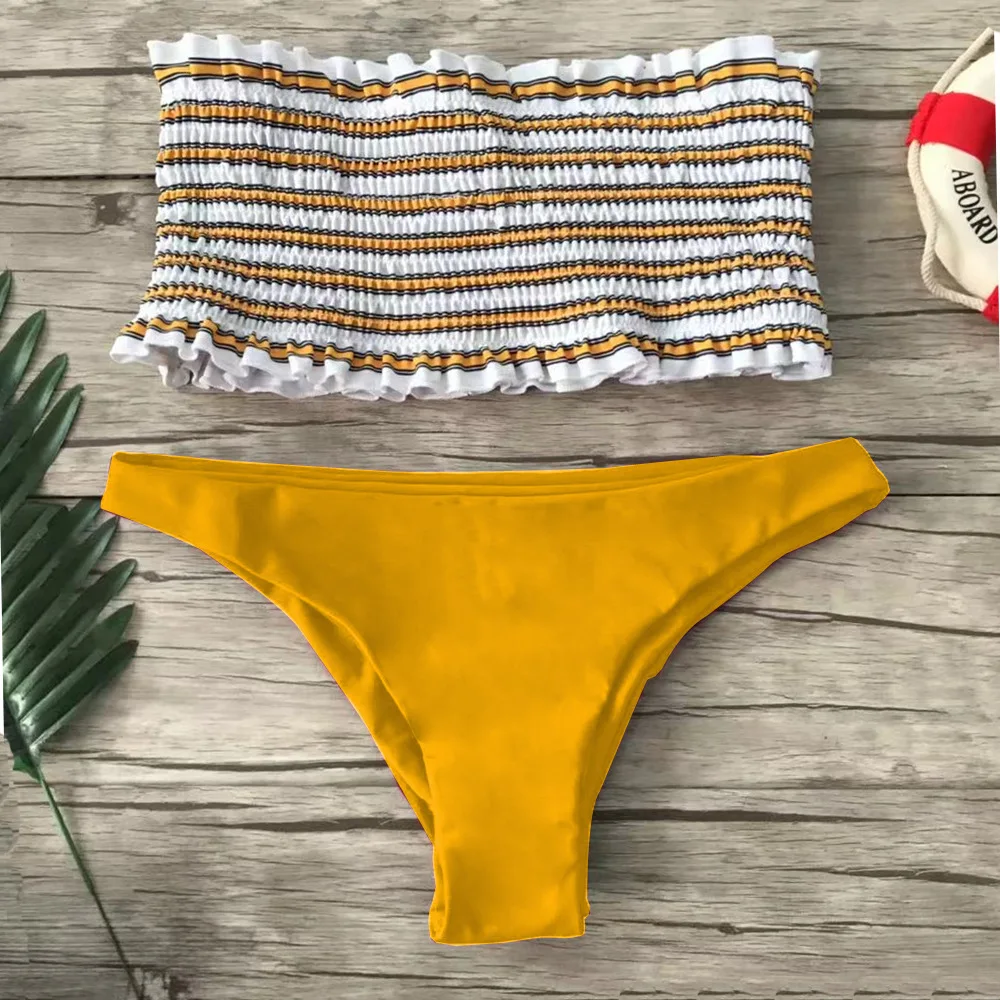 Bikinswimsuit, летний женский комплект с бюстгальтером, сексуальный полосатый принт, гофрированный, стрейчевый, обтягивающий, на груди, без косточек, высокоэластичное нижнее белье