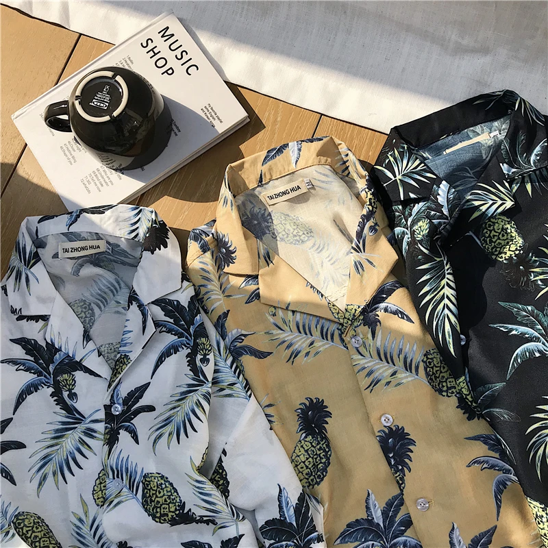 2018 Summer New Men's Shirt Casual Loose Fashion Leaf Print Comfortable Breathable Beachwear Short-sleeved Hawaiian Shirt Man