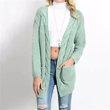 Casual Long Sleeve Computer Autumn Women Knitted Long Sweater Open Stitch Solid Pockets Female Cardigan Sweaters
