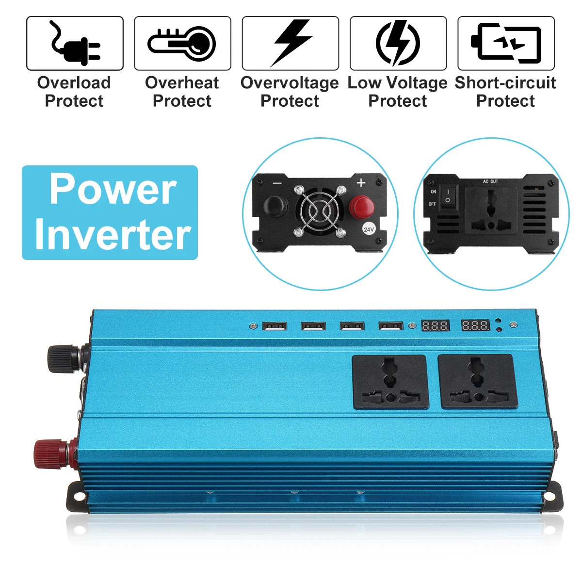 

2000W Solar Power Inverter 12V 220V DC-AC Sine Wave Car Inverter Voltage Converter Adapter Charger Transformer Inversor 12V 220