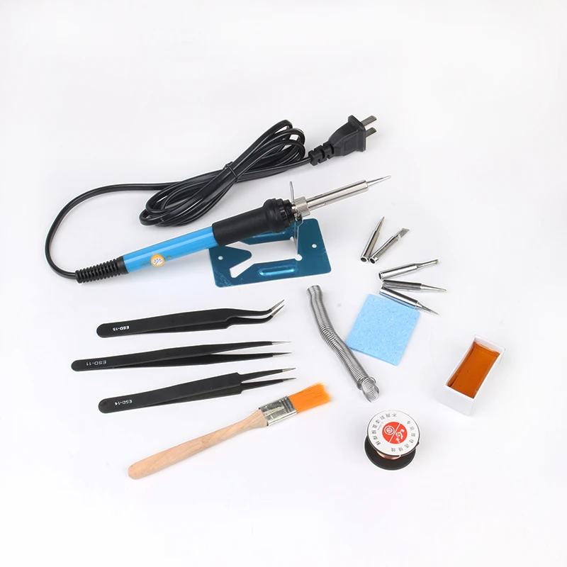 

60w Adjustable Temperature Soldering Iron Kit+5 Tips+Soldering Iron Stand +Tweezers+ Solder Wire Soldering