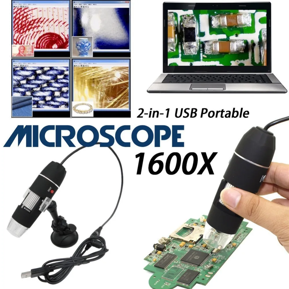 

1600X 1000X 500X 8 LED USB Digital Microscope Endoscope Camera Microscopio Magnifier with Stand Electronic Monocular Microscope