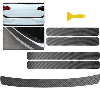 

VODOOL 5Pcs Car Styling Stickers 3D Carbon Fiber Auto Door Sill Rear Bumper Anti Scratch Decals Sticker Strip Film With Scraper