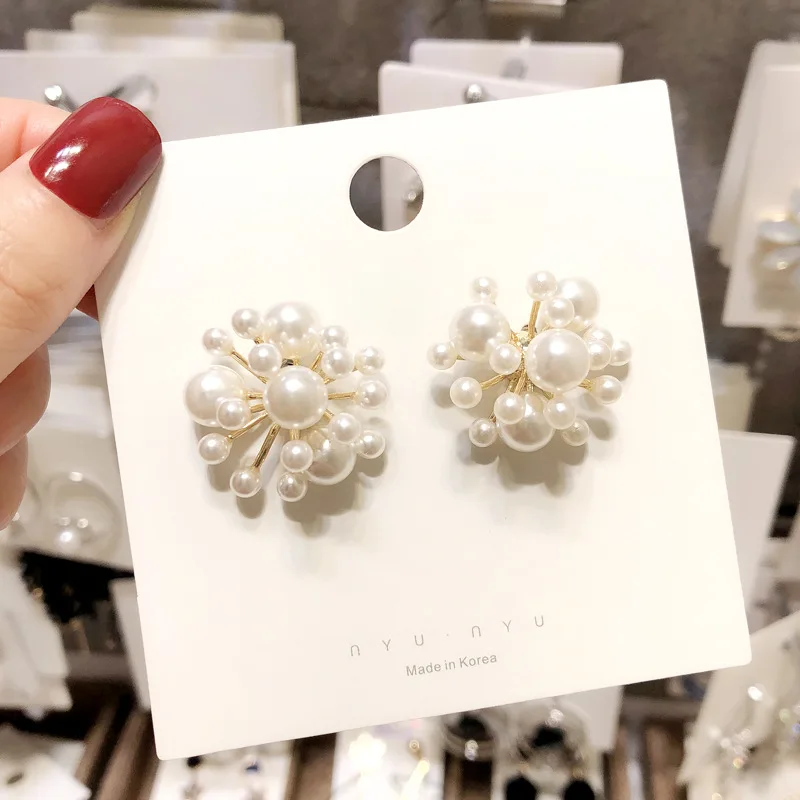 

2019 New Design Gold Sliver Big and Small Pearl Flower Fireworks Patchwork Big Earrings for Women Wedding Jewelry Oorbellen