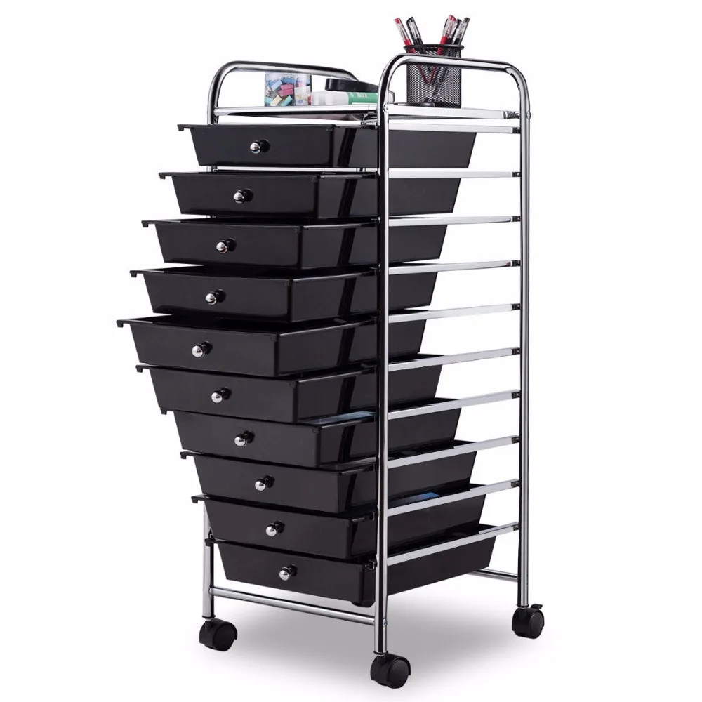 10 Drawer Rolling Storage Cart Scrapbook Paper Office School Organizer Black HW52045BK
