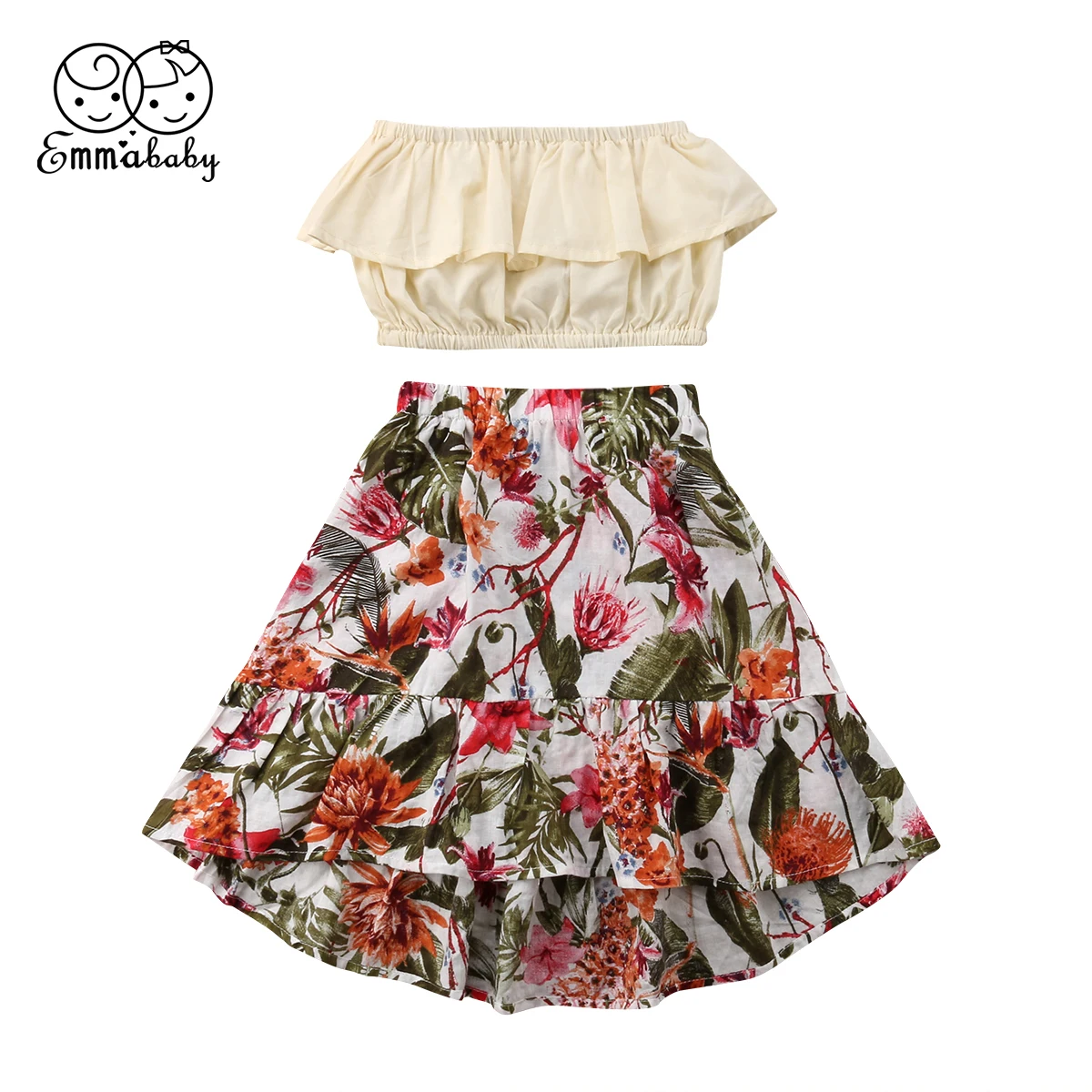 KaiCran Toddler Kids Baby Girls Summer Clothing Set Leaf Print Strapless Top+Skirt Set Outfit Clothes KaiCran Toddler Kids Baby Girls Summer Clothing Set Leaf Print Strapless Top+Skirt Set Outfit Clothes