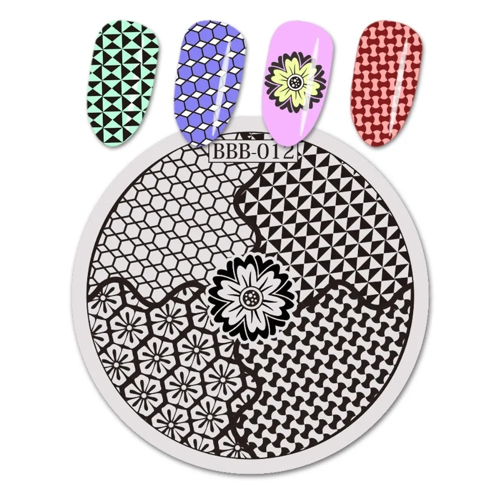 BeautyBigBang пластины для штамповки ногтей цветочный узор 5,6 см круглый из нержавеющей стали для печатей лаком для ногтей трафареты для дизайна ногтей BBB-020 - Цвет: 12