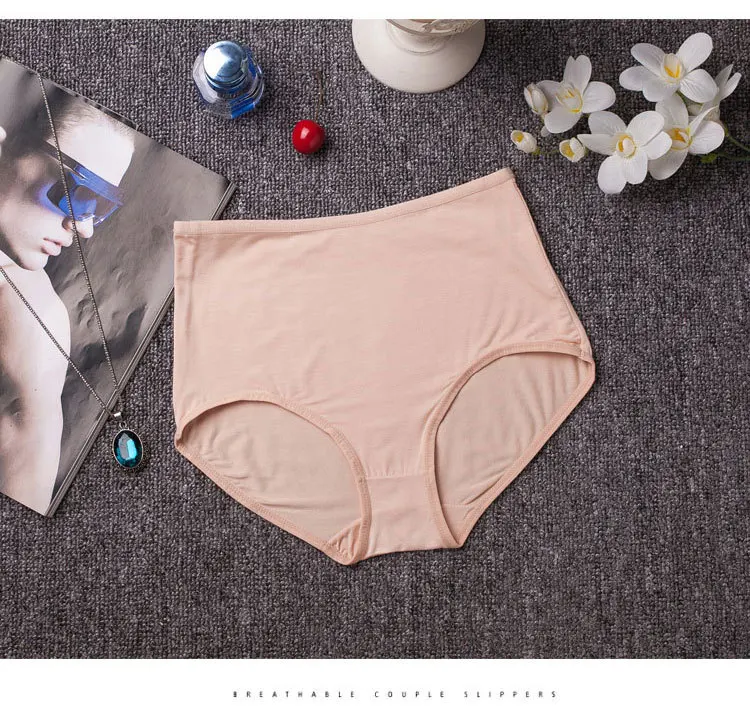 3PCS Plus Size M-XXL Women's Cotton Underwear High Waist Sexy Panties for Women Bamboo Fiber Briefs Seamless Lingreie Intimates (10)