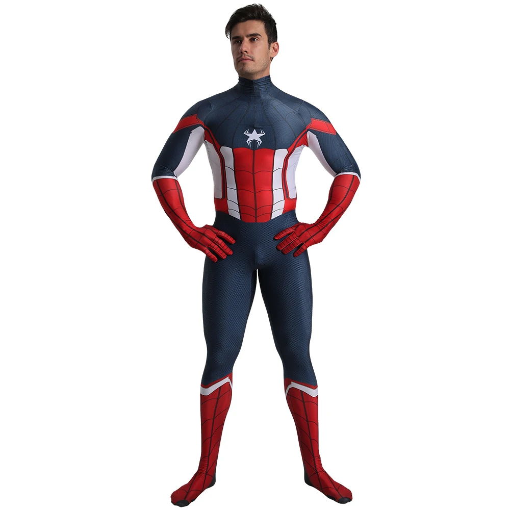 Для мужчин Zentai Мстители 4 Endgame Капитан Америка Костюм взрослых Хэллоуин супергерой паук косплей партии нарядное платье наряд