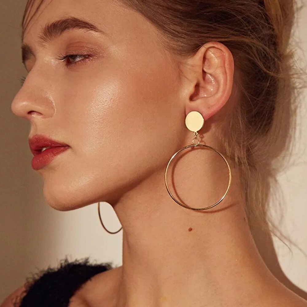 IPARAM 15 Styles Simple Gold Large Circle Pendant Earrings Fashion Statement Women's Geometric Gold Big Earring Jewelry Jew