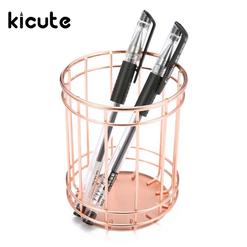 

Kicute 1pcs Rose Gold Pen Brush Holder Container Pencil Paint Pens Stationery Organizer Box Office School Stationery Supplies