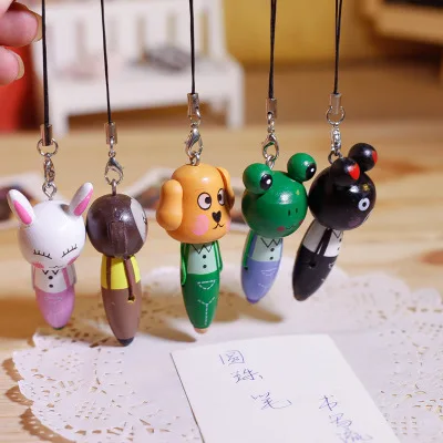 

Cute cartoon animal Wood Ballpoint Pen kawaii funny ball point pen for children gift Mobile phone pendant pen school supplies