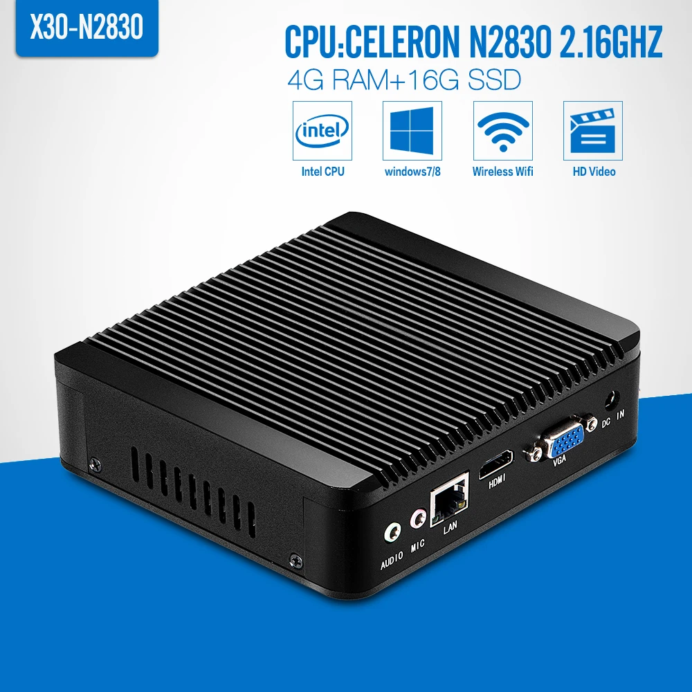 Ultra-Low-Power N2830 4GB RAM 16GB SSD+wifi Fanless Mini PC Desktop Computers Support Win 7 XP System