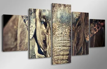 

5 Pieces Wall Canvas Animal Painting Elephant Close Up Face Trunk Ears Canvas Posters Prints Art Pictures For Room Home Decor