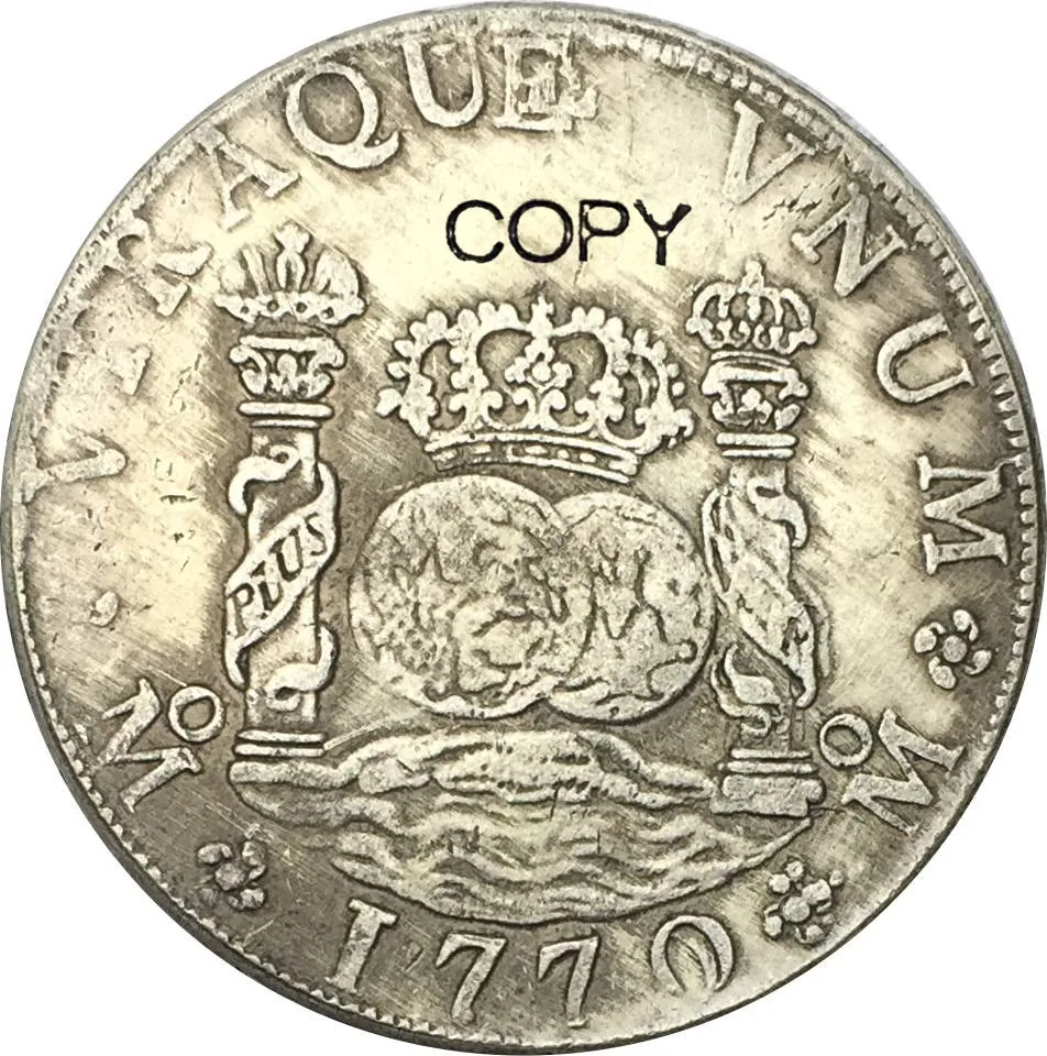 Мексика 8 Reales Charles III 1770 MF Мельхиор Посеребренная копия монет