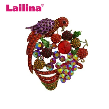 

3.22 inches 100pcs/lot fashion rhinestone large peacock fruit basket brooch pin