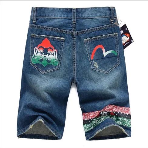 Аутентичные Evisu Весна и лето новые полки мужские повседневные джинсовые шорты дышащие мыть колено Модные мужские прямые брюки