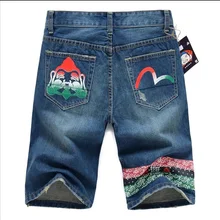 Аутентичные Evisu Весна и лето новые полки мужские повседневные джинсовые шорты дышащие мыть колено Модные мужские прямые брюки