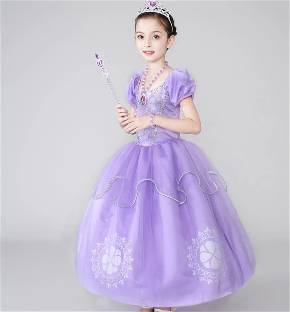 Детское платье принцессы Софии для девочек; платья Рапунцель; Бальные Длинные вечерние платья; одежда для детей; Детский карнавальный костюм на Хэллоуин