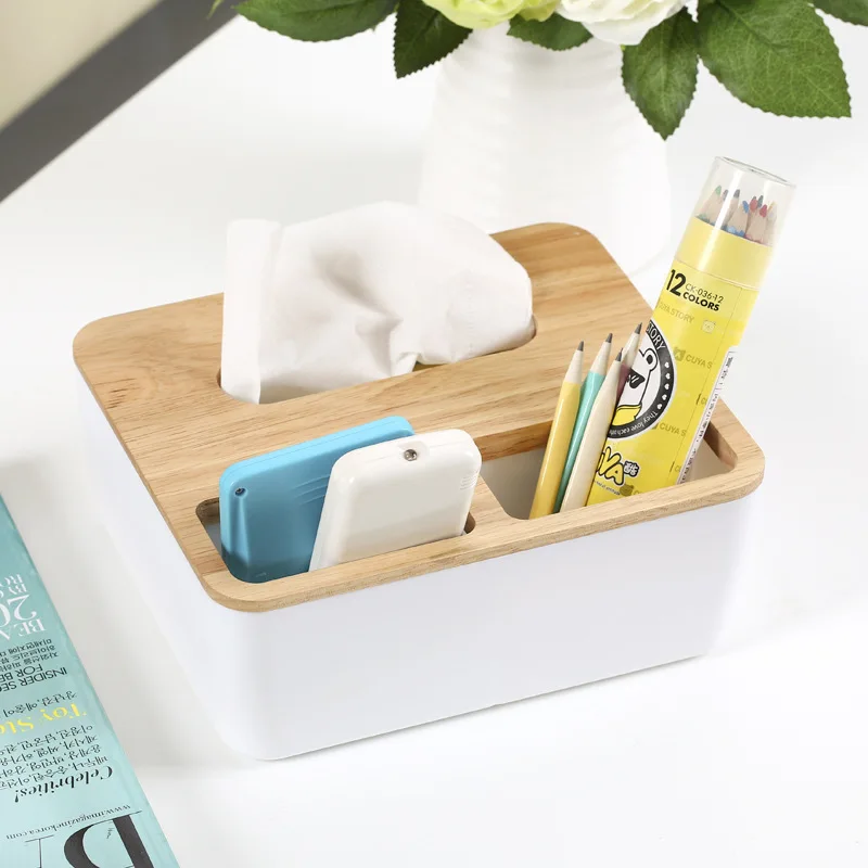 خشبية صندوق مناديل ورقية مكتب عمل صندوق تخزين التحكم عن بعد حامل منظم سطح المكتب المنزل الحمام منديل ورقة حامل حالة
