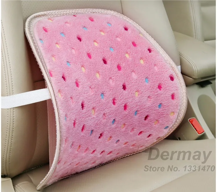 Новая зимняя милая плюшевая поясничная подушка для Автомобильная офисное кресло для девочки в горошек розовый синий цвет поясничная поддержка для спины