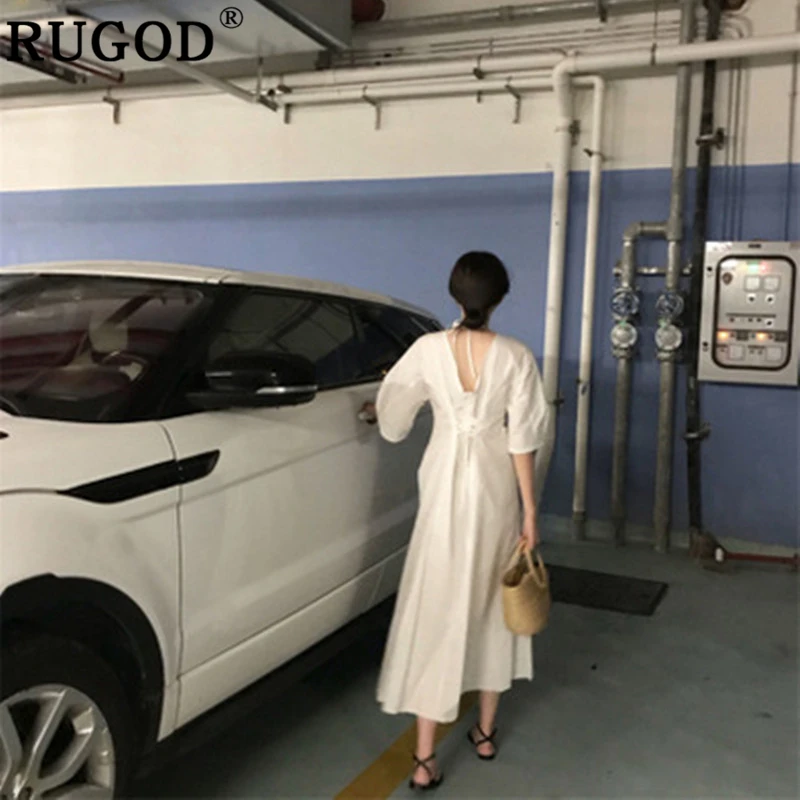 Женское платье с глубоким v образным вырезом RUGOD элегантное однотонное