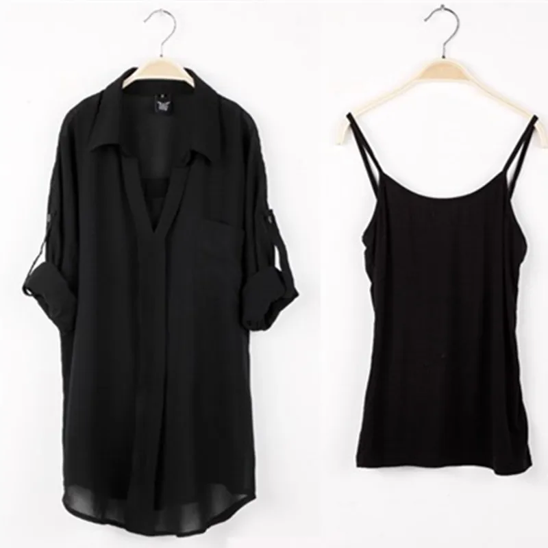 

blouses 2018 women shirt + tops two piece solid chiffon clothing summer tops L-4xl Plus size