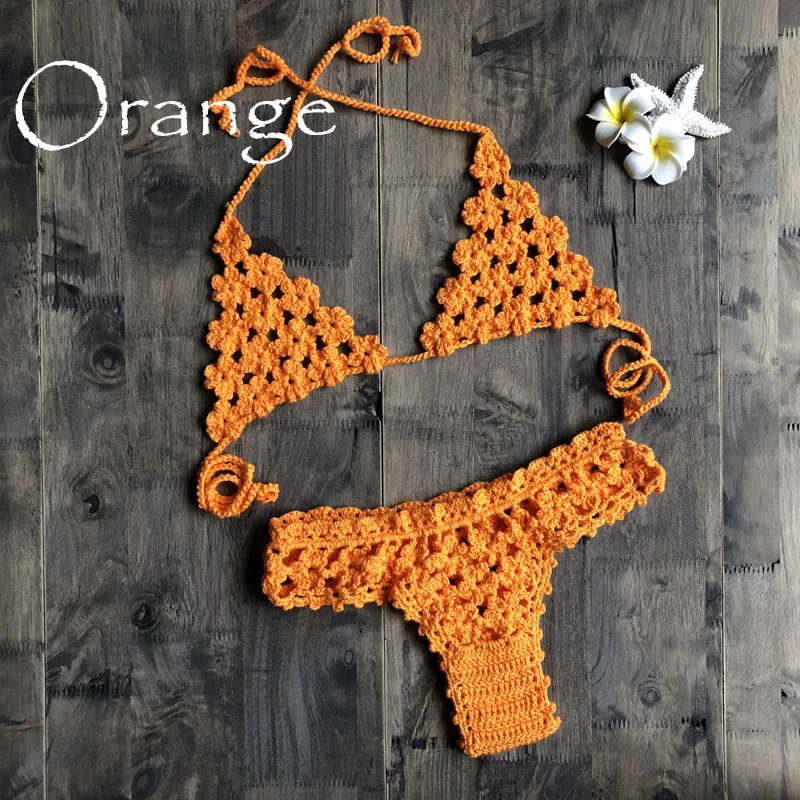 

2019 new ins explosion hand hook knit swimsuit sexy hand-woven bikini set bra
