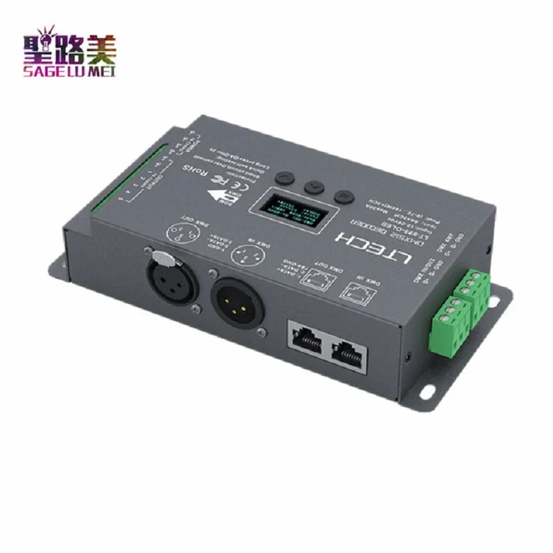 

New Ltech 6A*5CH Max 30A 720W output Led DMX Decoder DC12V -24V input;RGB/RGBW Led CV Decoder XLR-3/RJ45 Connector OLED screen