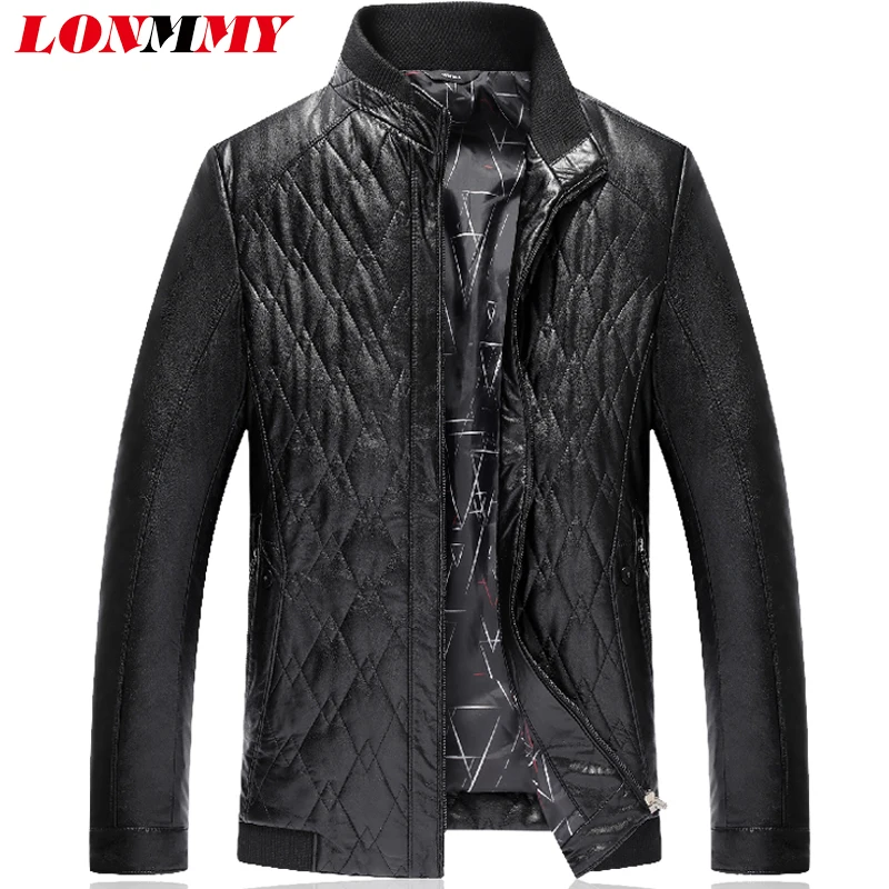 LONMMY PLUS SIZE 7XL 8XL Warm leather jacket men Suede PU Plaid jacket leather men black Green fashion Slim fit 2018 Winter