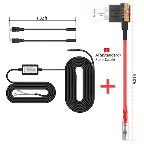 ZEROGOGO жесткий провод комплект DC 12 В 24 В до 5 В 2.0A DVR адаптер питания кабель Мини Micro USB Hardwire комплект для видеорегистратора/Автомобильный видеорегистратор/gps - Название цвета: Standard Fuse Cable