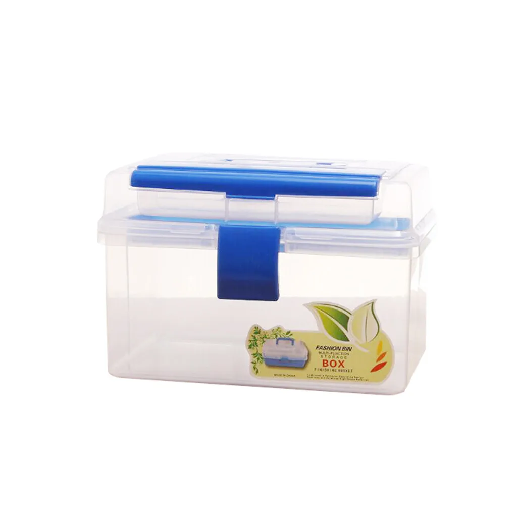 Портативный квадратный арт Бокс Косметический набор два яруса из пластика ящик для мелочей коробка для хранения ванная комната спальня макияж Органайзер - Цвет: Blue