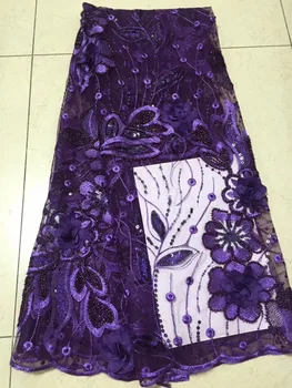 

Latest African flower Lace Fabric High Quality 2018 French Tulle Lace Fabric With Sequins Nigerian Lace Fabrics For Wedding