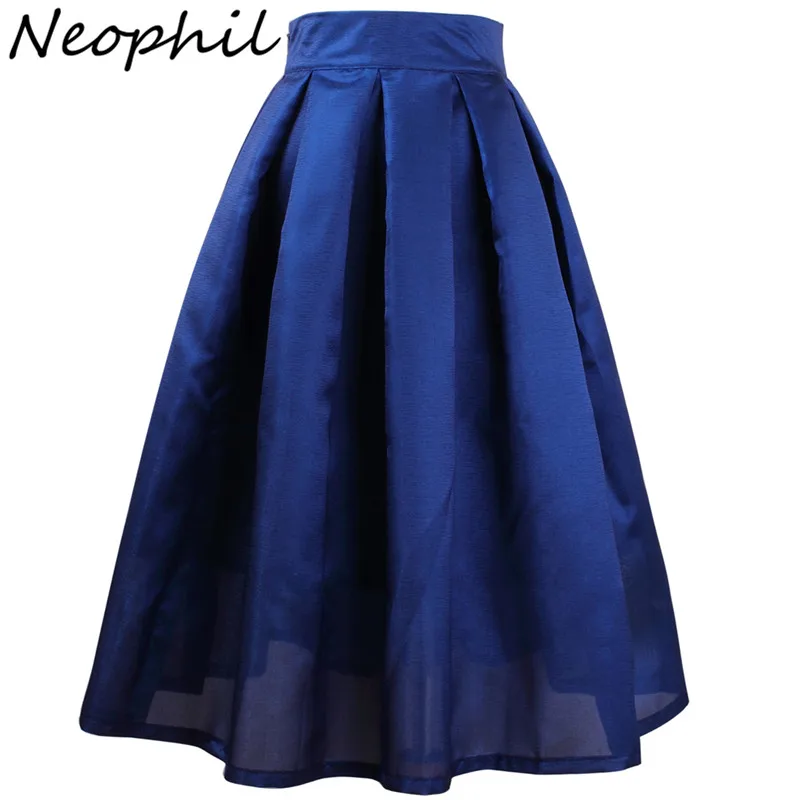 

Neophil 2019 Winter Womens Skirts High Waist Pleated A-line Solid Vintage Retro Black Elegant Black XXL Jupe Plisse Femme S1704