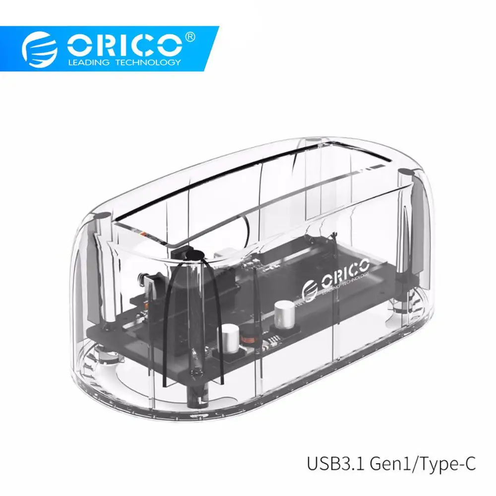 ORICO 6139C3 2 5/3 5 дюйма Type-C прозрачный корпус жесткого диска USB3.1 Gen1 док-станция 8 ТБ