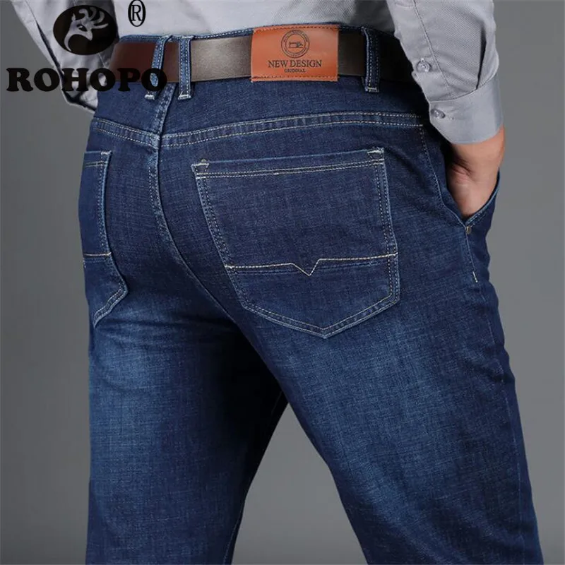 

2019 New Design Fashion Man Straight Jeans Mid Waist Top Quality Elastic Casual Field Motor & Biker Denim Trousers 28 to 42