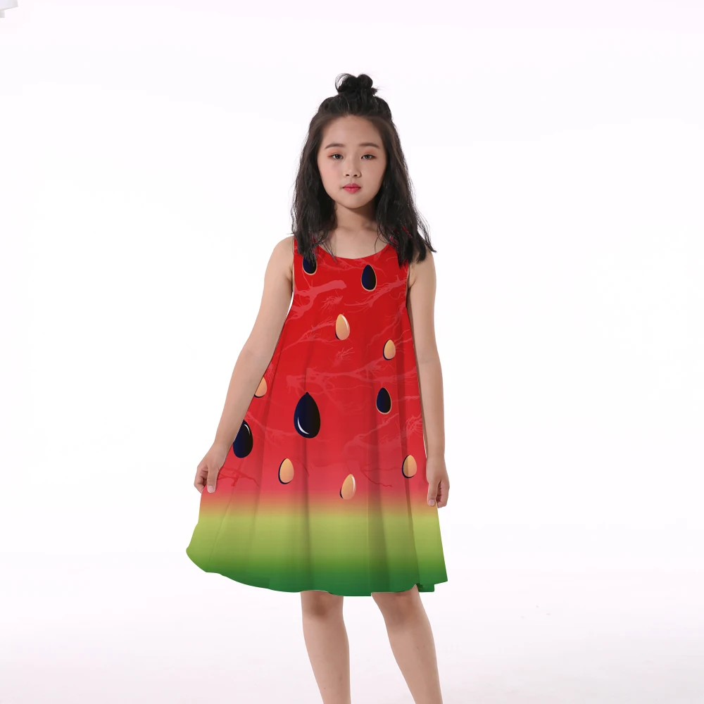 

New fashion 2019 Children Dress 3D watermelon Print Summer Princess Dress Girls Kids Back V Kids Vest Children Clothes