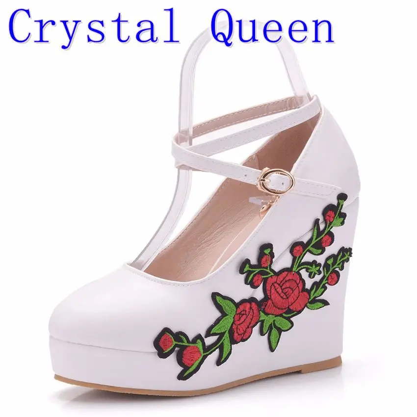 

Crystal Queen White Wedge Heels Fashion Women's Elevator Shoes Shoes For Women Breathable Lace UP Height Increasing Shoes