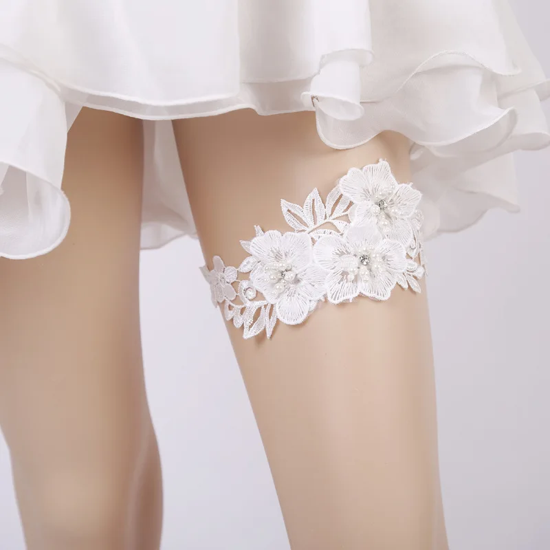 Свадебные Подвязки, стразы, вышивка, цветок, бисер, белые сексуальные подвязки для женщин/невесты, облегающее кольцо, подвязка для ног невесты