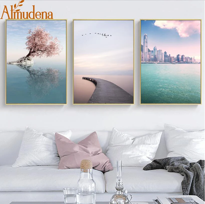 

ALMUDENA Nordic Decoration Home Wall Art Picture Minimalist Romantic Sea Landscape Posters and Prints Unframed Canvas Painting