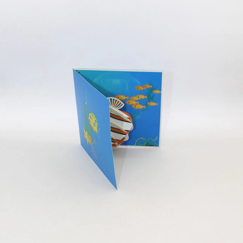 3D лазерная резка ручной работы красочный мультфильм океан камбала бумага приглашение Открытка Дети День рождения друг креативный подарок
