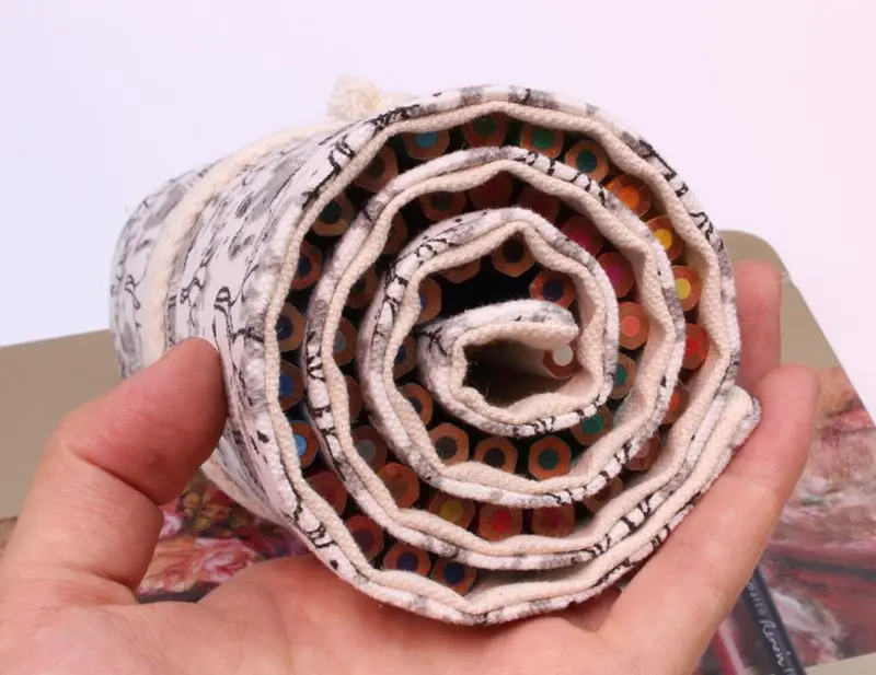 

36/48/72 Holes Pencil Case School Canvas Roll Pouch Makeup Gray elephant Brush Pen Storage pecncil box Estuches School penalty