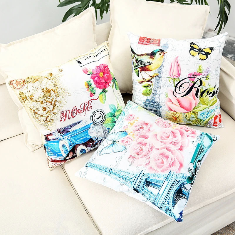 buy 45x45cm Cotton Linen Cushion Cover Retro Vintage Franch Paris Tower Pillow Cover Car Sofa Throw Pillowcase Home Decor