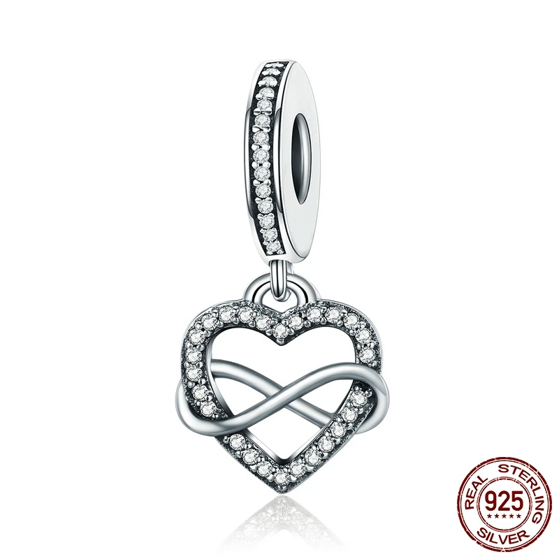 

FURUYA 925 Sterling Silver Endless Love Infinity Heart Dangle Beads fit Original Pandora Bracelet Necklace DIY Charm Jewelry