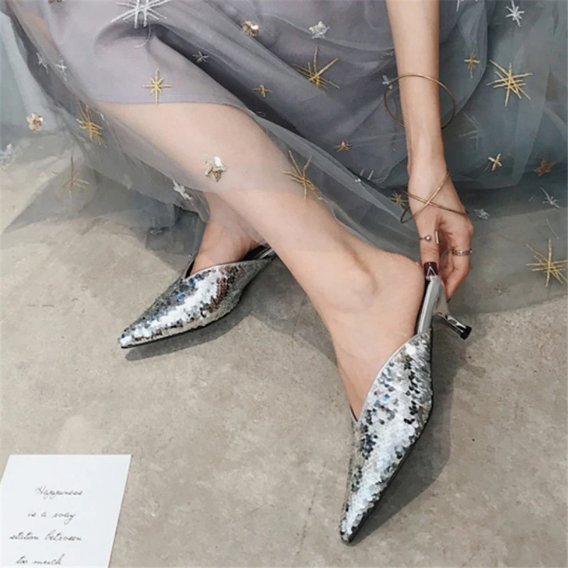 Silver mules shoes Clearance